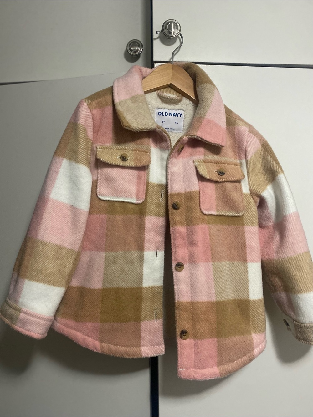 Old Navy Pink, Tan & White Plaid Kids Shacket
